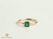 Natural Emerald Stacking Ring | Square Emerald Band | Dainty Promise Ring in Gold -