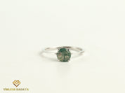 Moss Agate Solitaire Engagement Ring | Round Cut Moss Agate Ring | Handmade Anniversary Ring -