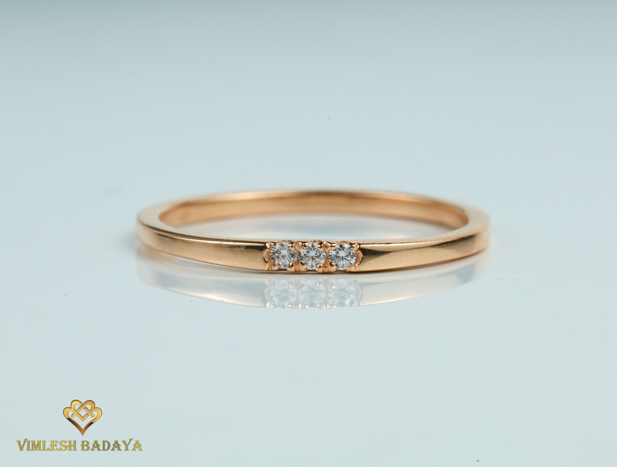 Dainty Diamond Stacking Ring | Gold Diamond Band | 3 Stone Stackable Ring for Everyday Wear -