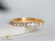 Rainbow Moonstone Wedding Band | Half Eternity | 14k Gold Pave -