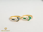 Certified Lab-Grown Diamond Cluster Ring | Diamond & Emerald Engagement Ring -