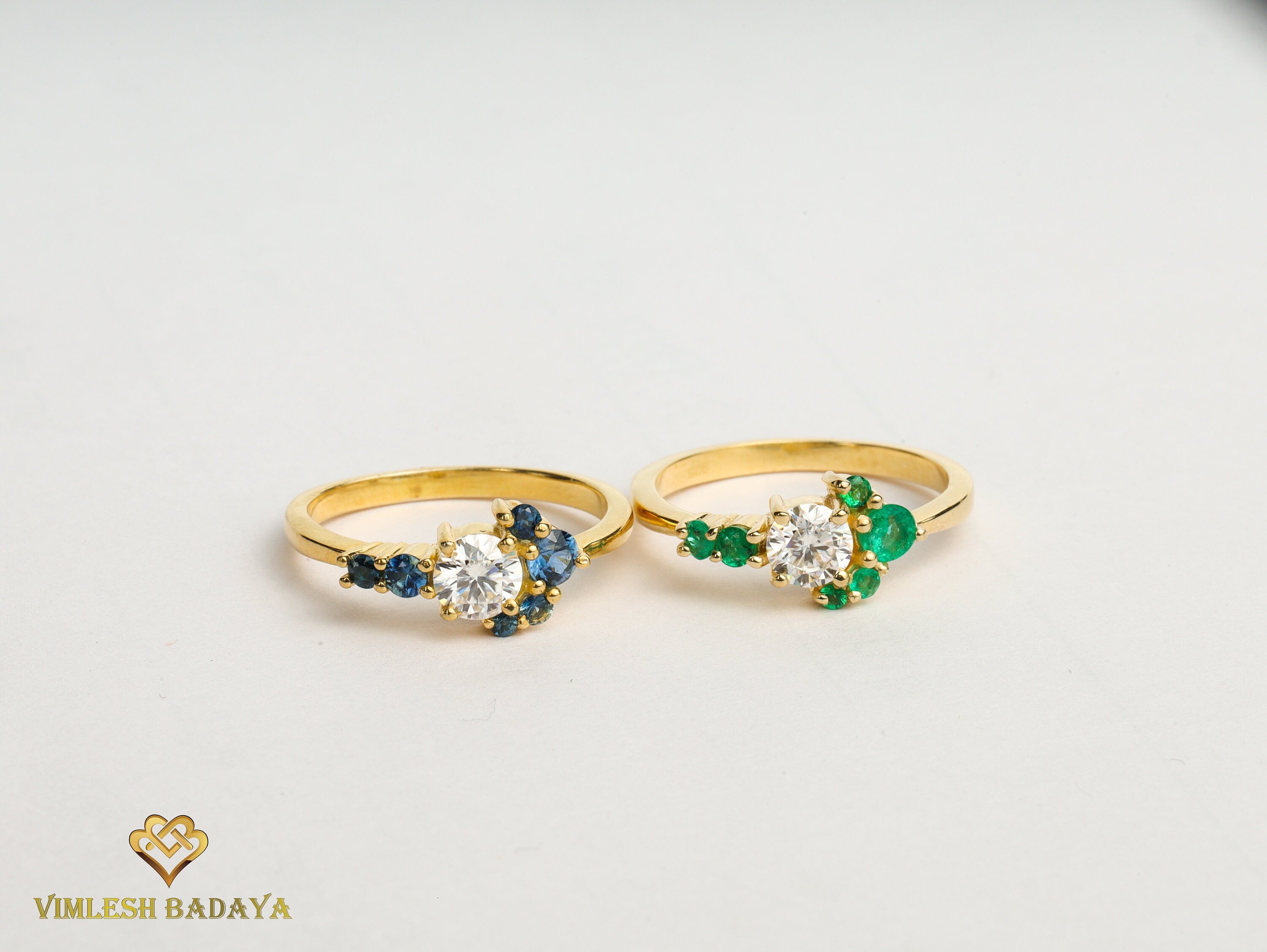 Certified Lab-Grown Diamond Cluster Ring | Diamond & Emerald Engagement Ring -