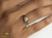 Certified Lab-Grown Diamond Cluster Ring | Diamond & Emerald Engagement Ring -
