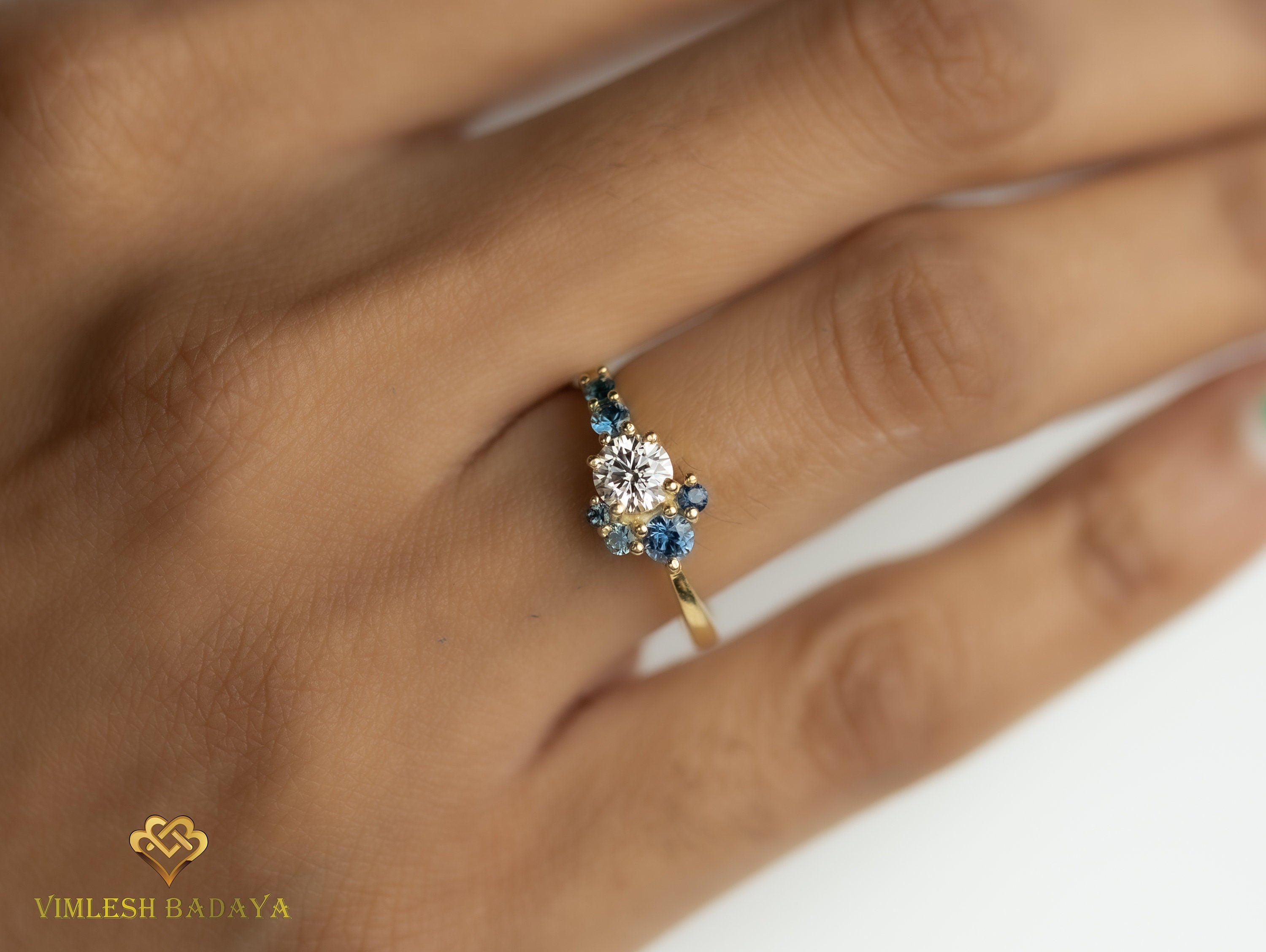 Certified Lab-Grown Diamond Cluster Ring | Diamond & Emerald Engagement Ring -