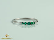 Emerald Stacking Ring | Dainty 5-Stone Emerald Ring | May Birthstone Gold Ring -