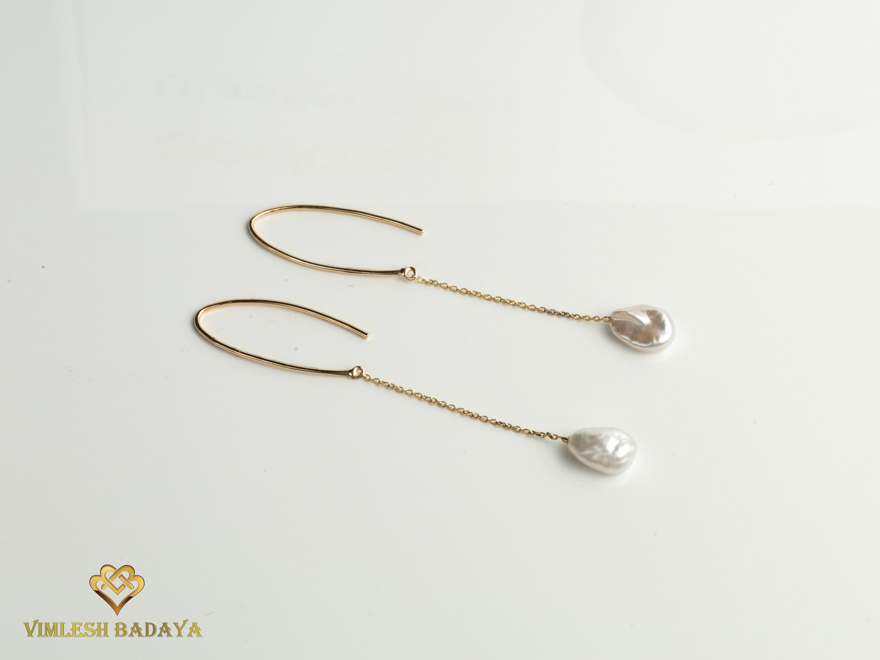 Pearl Drop Earrings | Baroque Pearl Dangle Earrings in Solid Gold | Gift for Her | Elegant Everyday Jewelry -