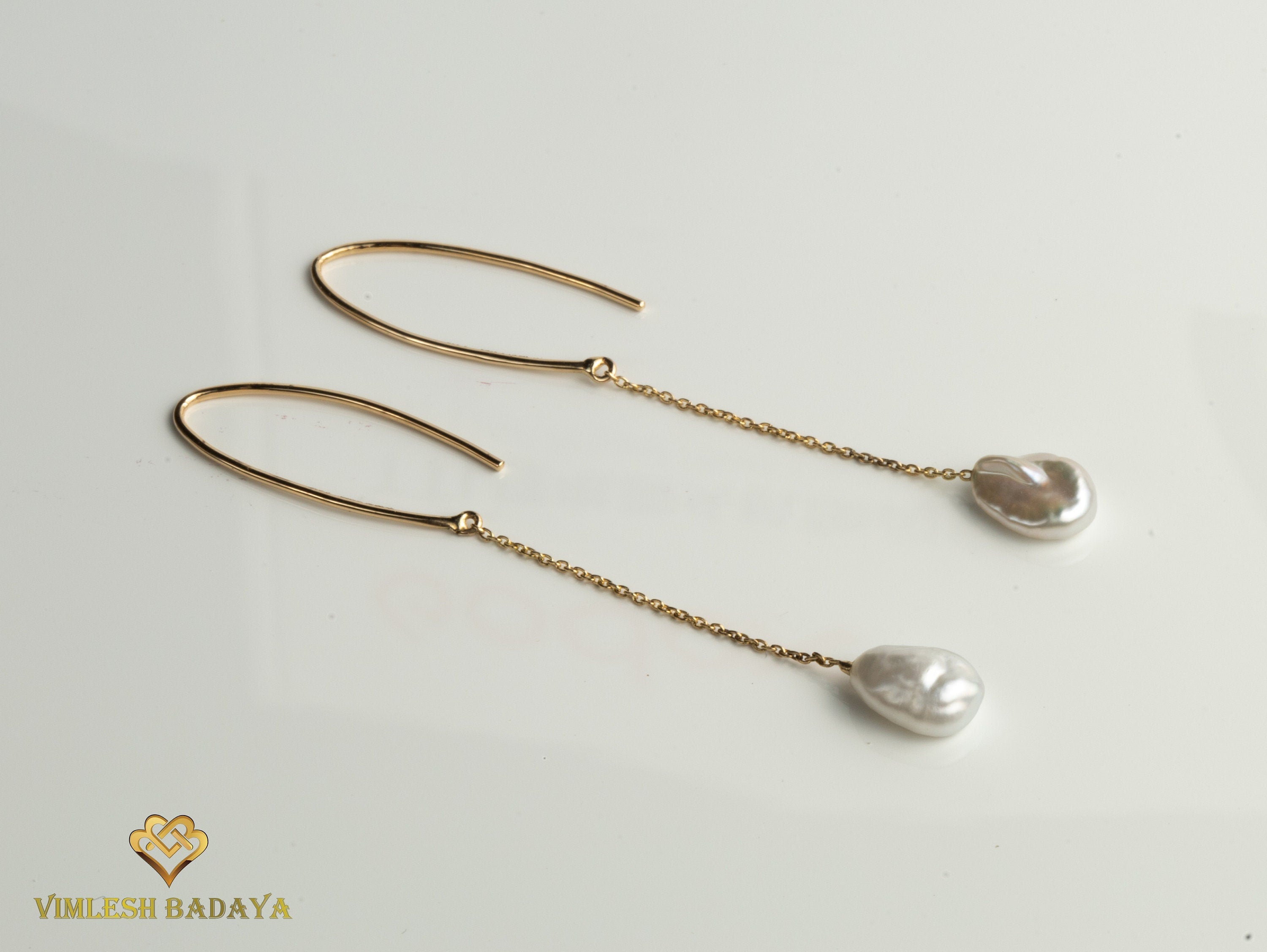 Pearl Drop Earrings | Baroque Pearl Dangle Earrings in Solid Gold | Gift for Her | Elegant Everyday Jewelry -