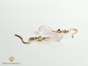 Rose Quartz & Opal Dangle Earrings in Solid Gold | Pink Quartz Earrings | Gift for Her | Birthday & Anniversary Present -