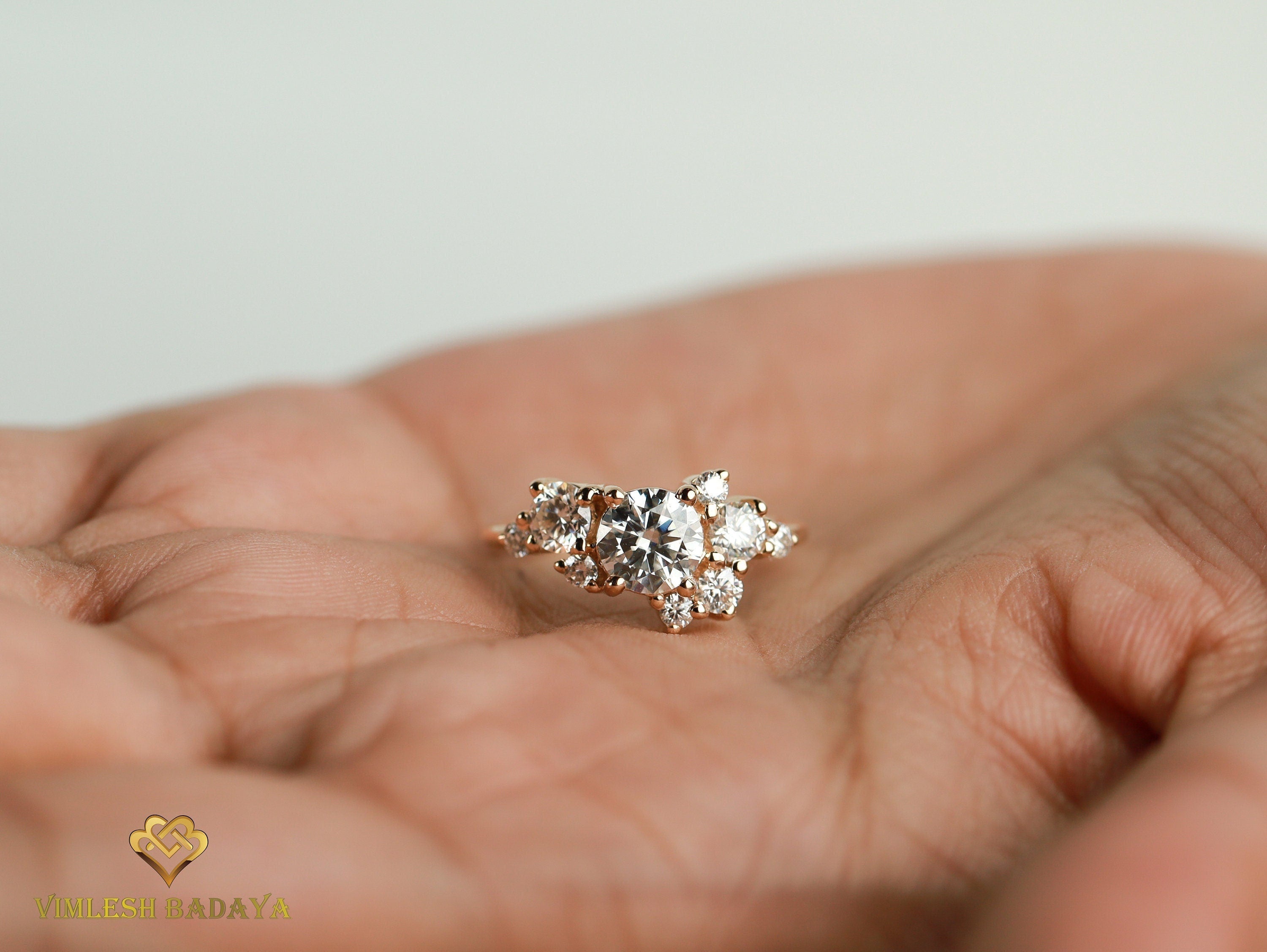 Certified Lab Grown Diamond Cluster Ring | 1.4 tcw Diamond Cluster Engagement Ring -