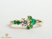 Certified Lab-Grown Diamond Cluster Ring | Diamond & Emerald Engagement Ring -