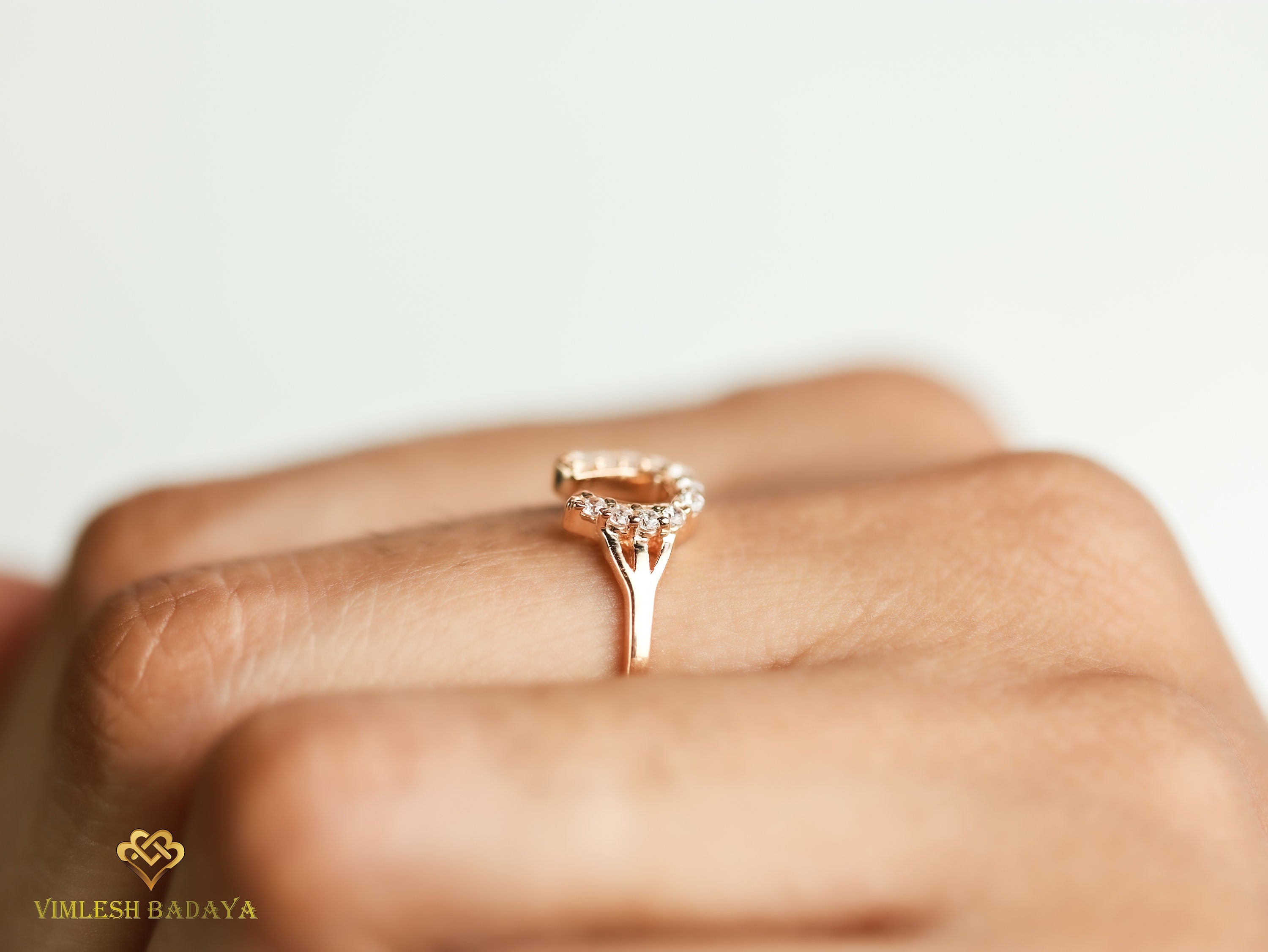 Horseshoe Diamond Ring | Lucky Gold Gift for Her | Anniversary Charm Ring -