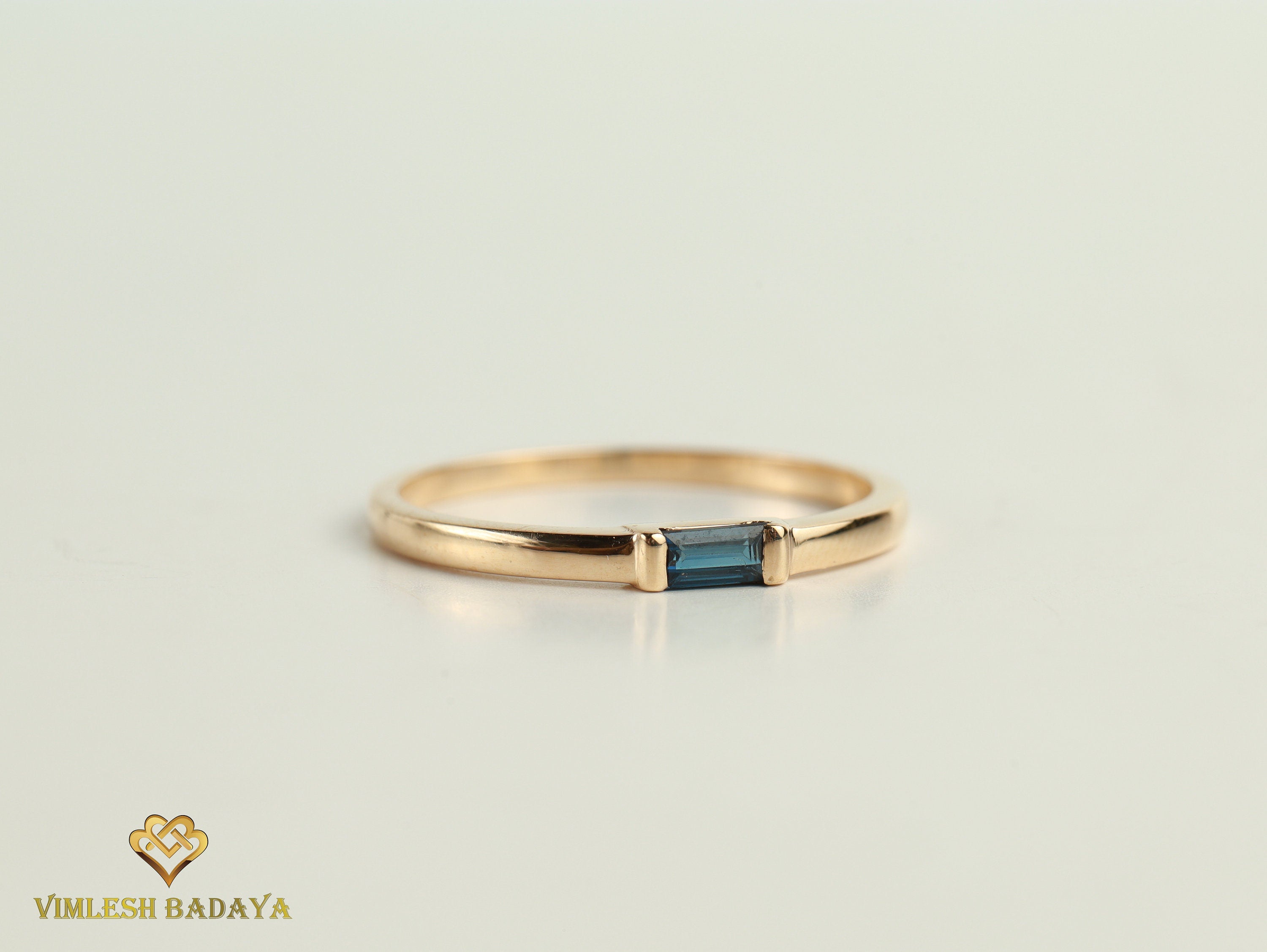 Blue Sapphire Baguette Ring | Dainty Sapphire Stacking Ring | Baguette Sapphire Engagement Ring -