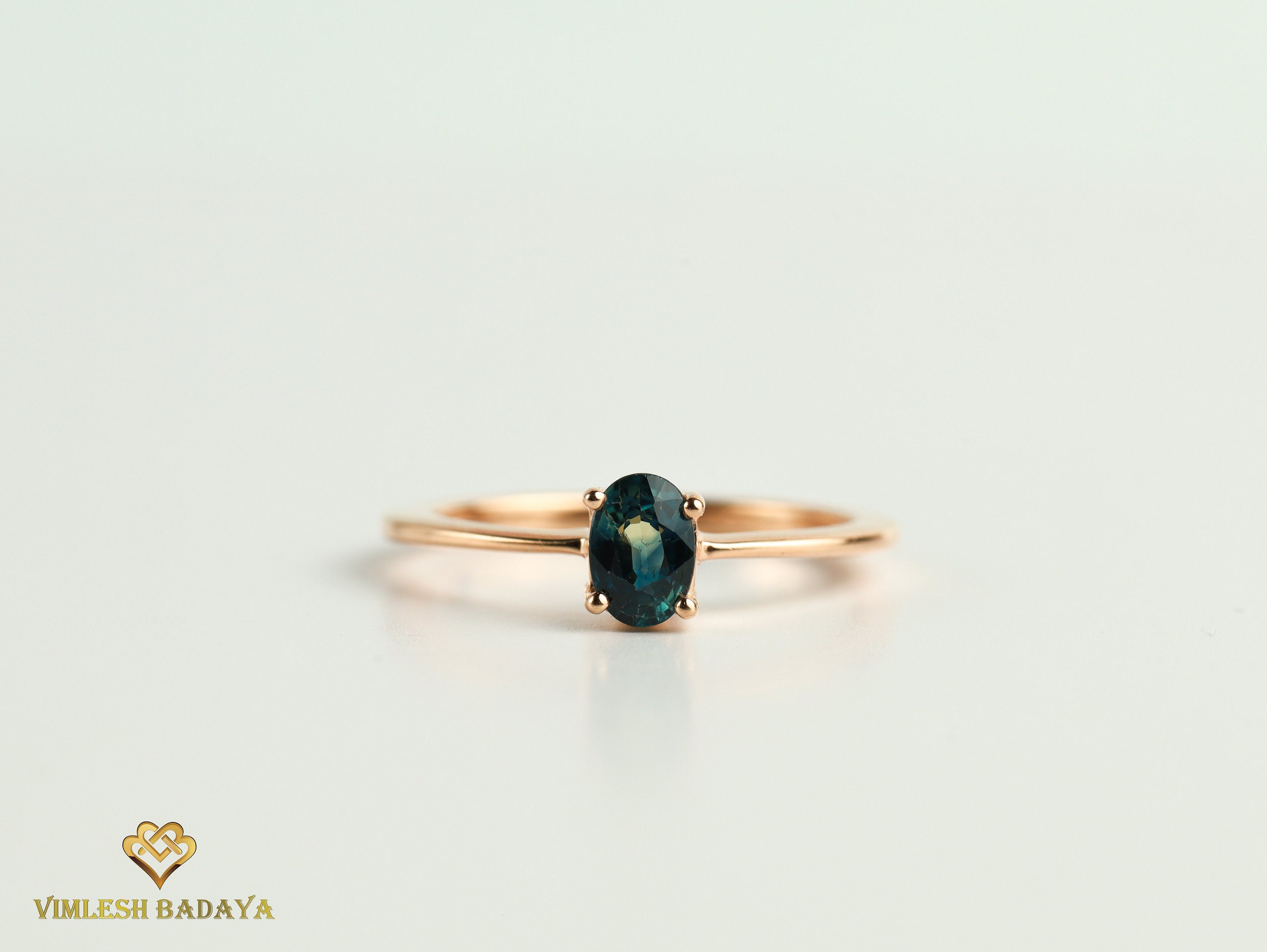 Parti Sapphire Ring | Teal Sapphire Ring | Dainty Sapphire Stacking Ring in Solid Gold -
