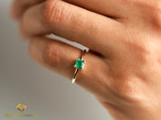 Natural Emerald Stacking Ring | Square Emerald Band | Dainty Promise Ring in Gold -