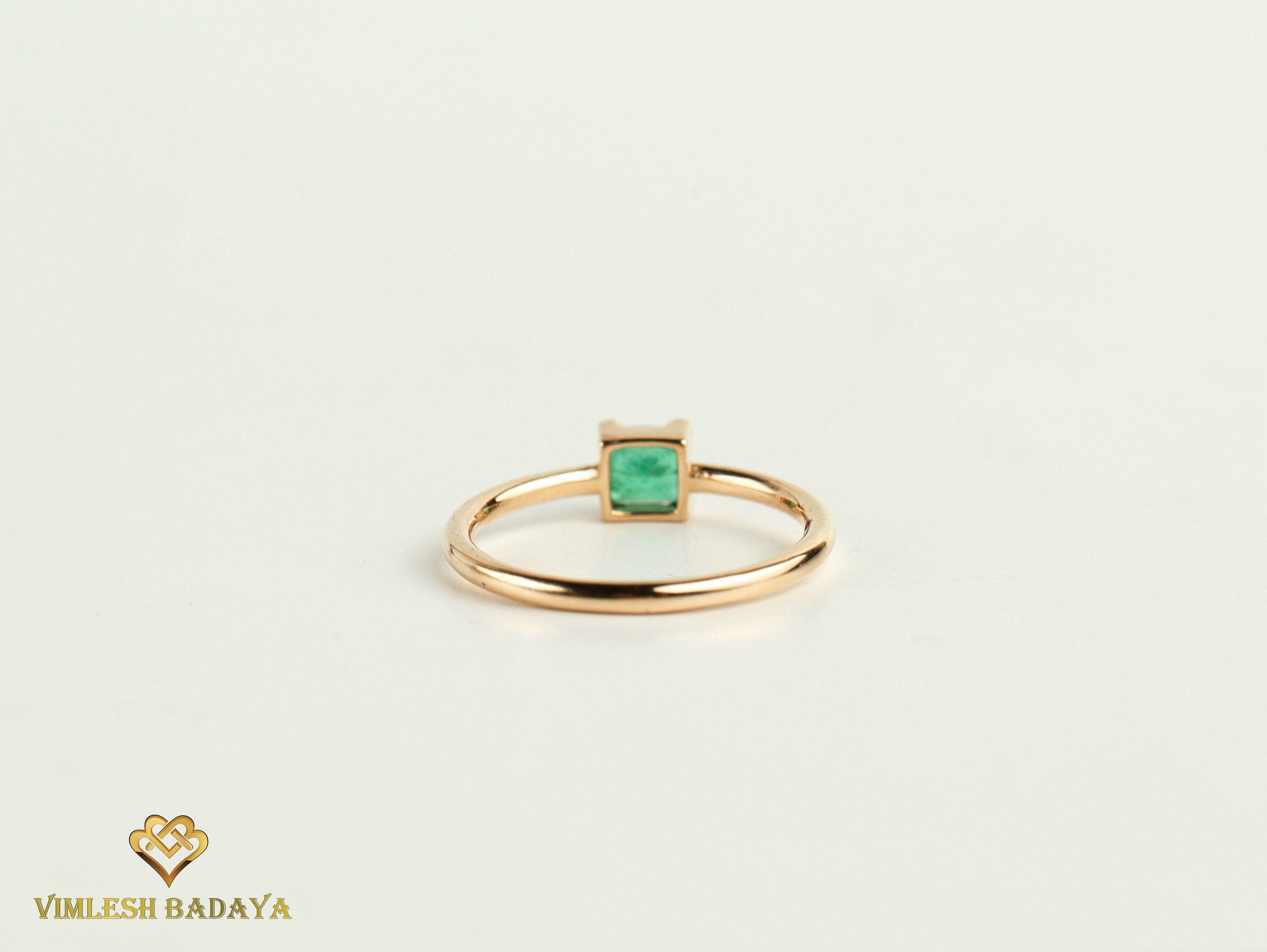 Natural Emerald Stacking Ring | Square Emerald Band | Dainty Promise Ring in Gold -