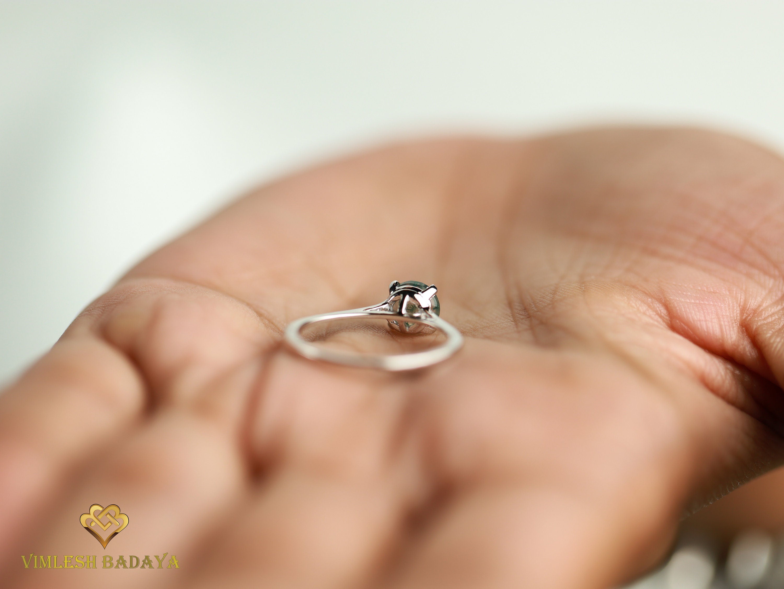 Moss Agate Solitaire Engagement Ring | Round Cut Moss Agate Ring | Handmade Anniversary Ring -