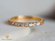 Rainbow Moonstone Wedding Band | Half Eternity | 14k Gold Pave -