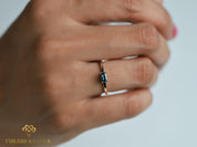 Parti Sapphire Stacking Ring | Teal Sapphire Ring | Peacock Sapphire Prong Set Ring -