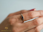 Oval Teal Sapphire Salt Pepper Diamond Engagement Ring | Bi-Color Sapphire & Gray Diamond Ring -