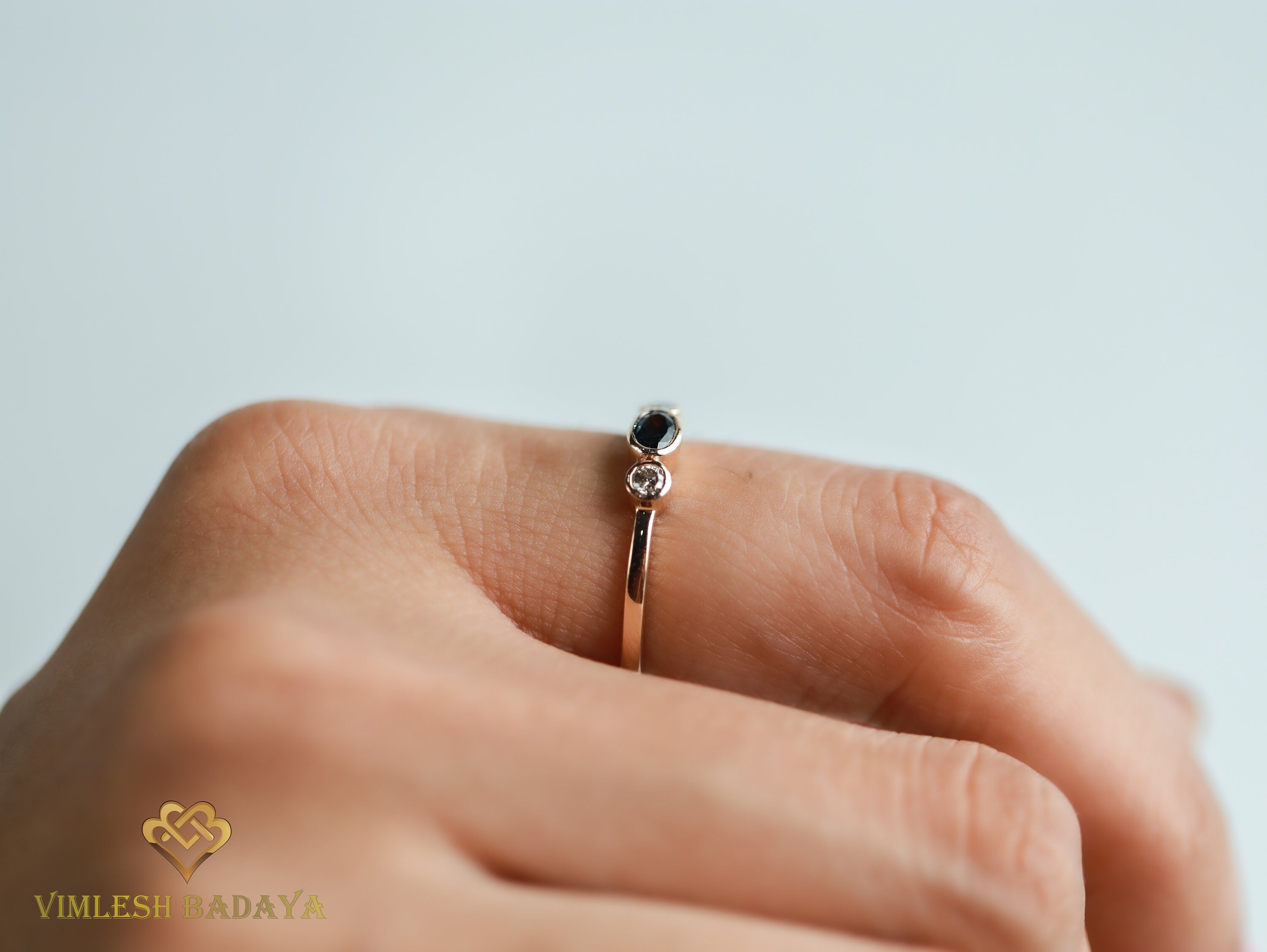 Oval Teal Sapphire Salt Pepper Diamond Engagement Ring | Bi-Color Sapphire & Gray Diamond Ring -
