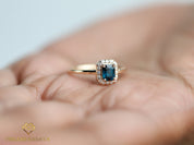 Teal Sapphire Halo Engagement Ring | Peacock Sapphire and Diamond Ring | Australian Sapphire Engagement Ring -