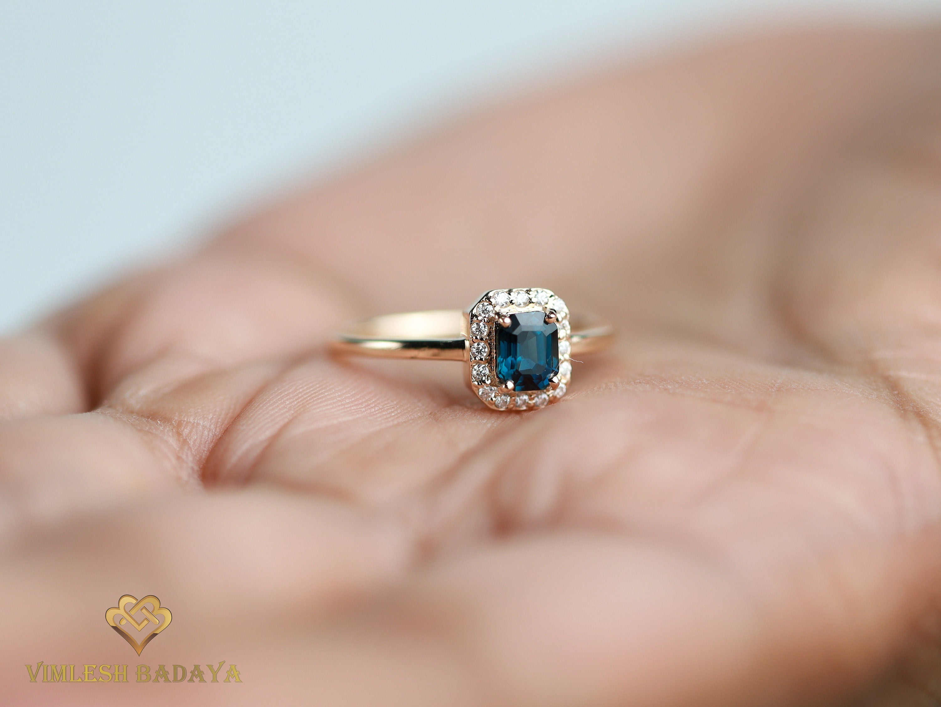 Teal Sapphire Halo Engagement Ring | Peacock Sapphire and Diamond Ring | Australian Sapphire Engagement Ring -