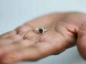 Teal Sapphire Halo Engagement Ring | Peacock Sapphire and Diamond Ring | Australian Sapphire Engagement Ring -