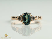 Teal Sapphire and Salt Pepper Diamond Engagement Ring | Australian Sapphire Gray Diamond -