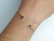 Teal Sapphire Adjustable Cuff Bangle | Oval Cut Peacock Sapphire | Australian Sapphire Gold Bangle -