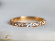 Rainbow Moonstone Wedding Band | Half Eternity | 14k Gold Pave -