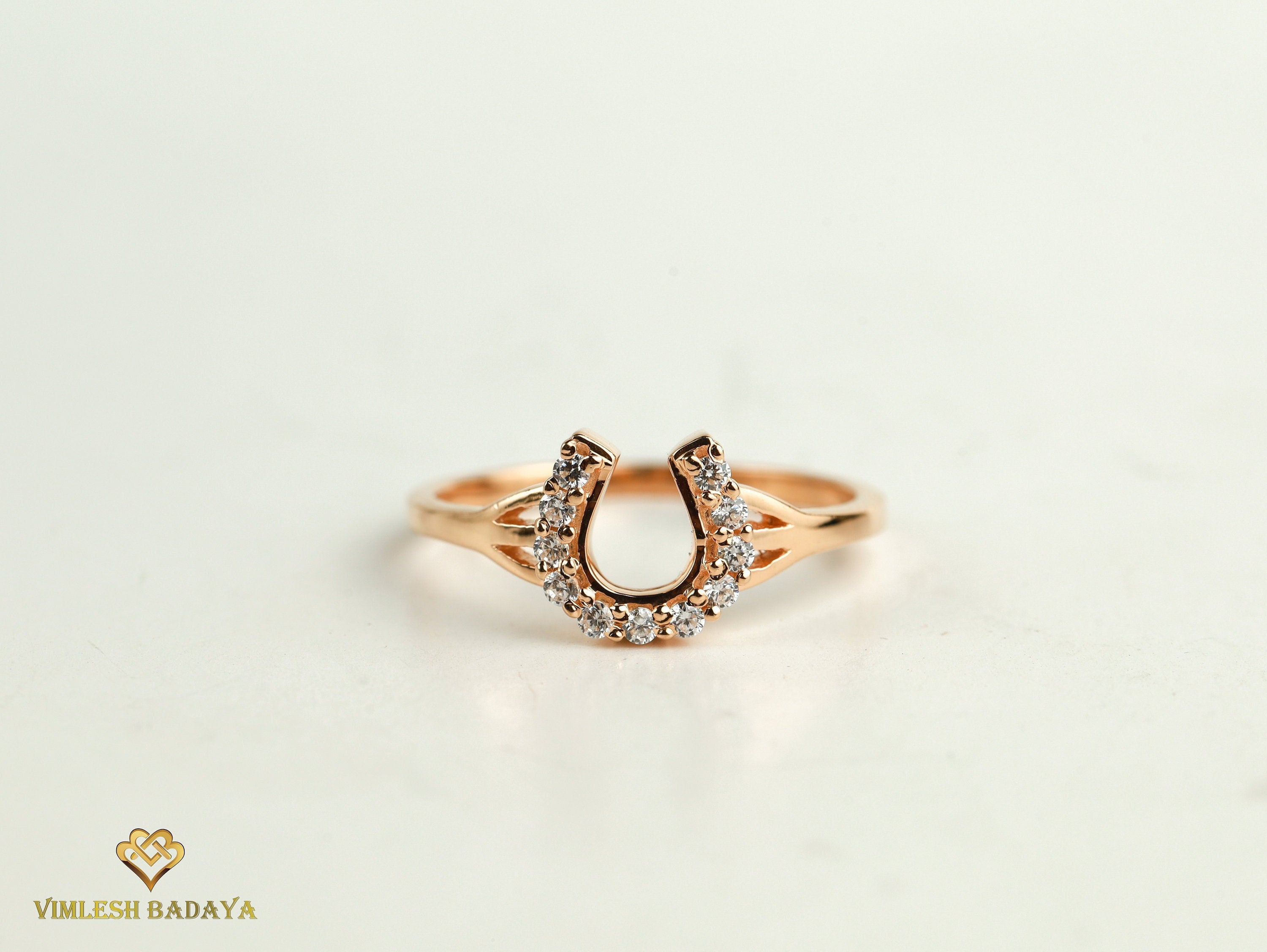 Horseshoe Diamond Ring | Lucky Gold Gift for Her | Anniversary Charm Ring -
