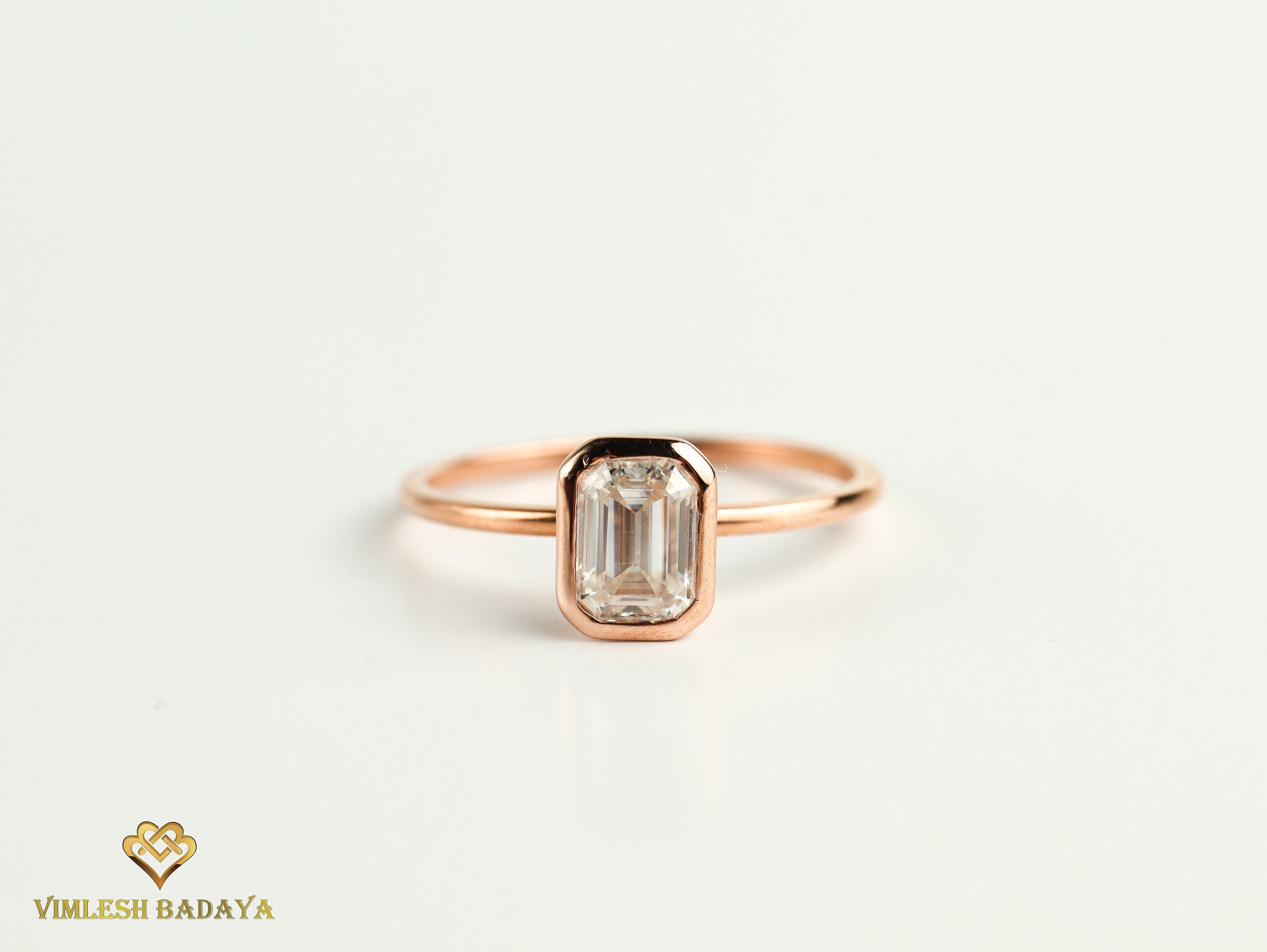 1 CT Lab Diamond Engagement Ring | E-F/VS Solitaire Emerald Cut Diamond Ring -
