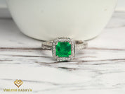 1.2 Carat Natural Emerald Engagement Ring | Square Emerald & Diamond Halo Ring -