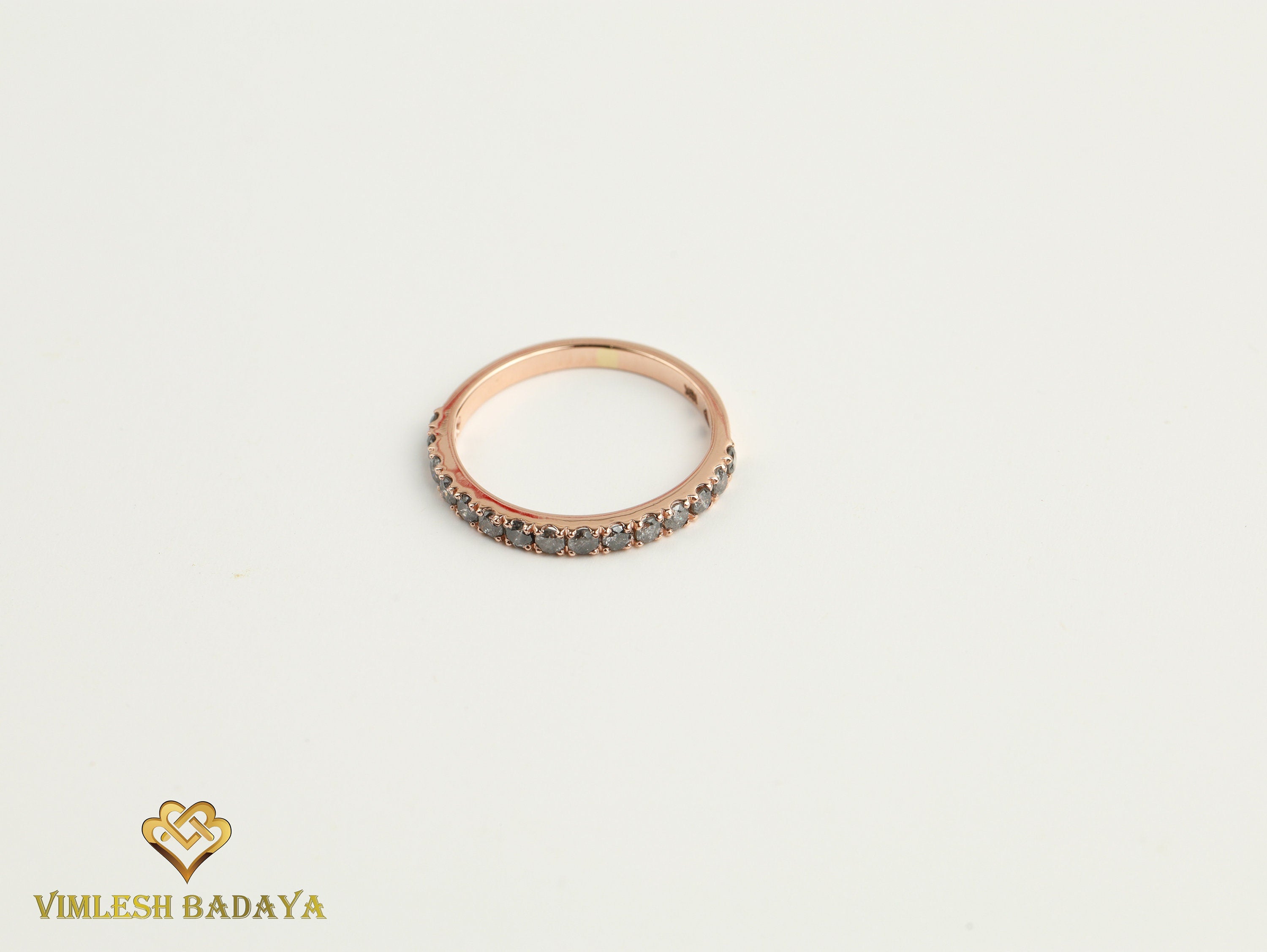 Gray Diamond Wedding Band | Salt & Pepper Diamond | Thin Stacking Ring | Half Eternity Ring -