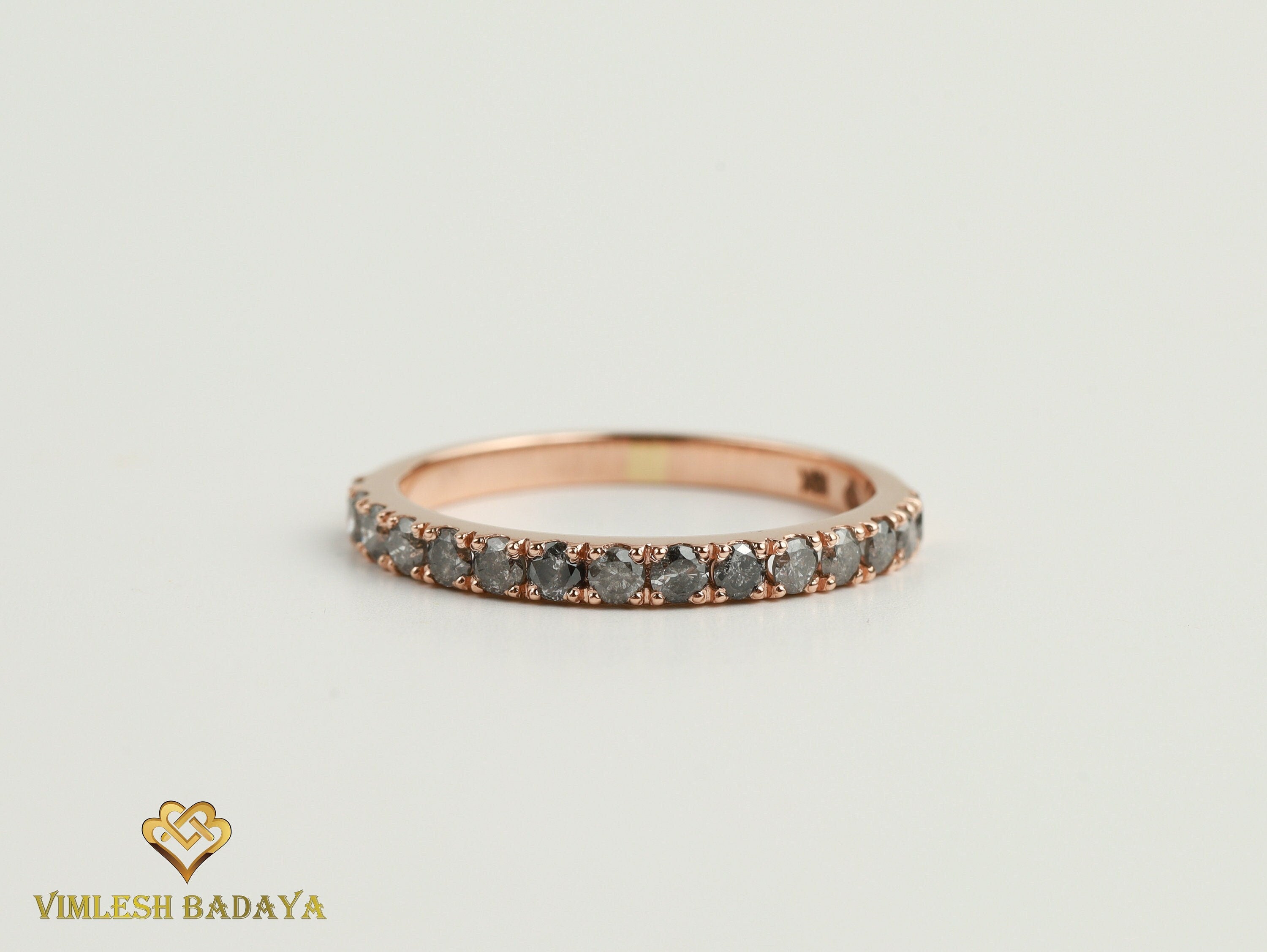 Gray Diamond Wedding Band | Salt & Pepper Diamond | Thin Stacking Ring | Half Eternity Ring -