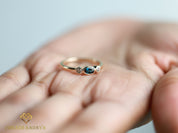 Oval Teal Sapphire Salt Pepper Diamond Engagement Ring | Bi-Color Sapphire & Gray Diamond Ring -