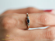 Oval Teal Sapphire Salt Pepper Diamond Engagement Ring | Bi-Color Sapphire & Gray Diamond Ring -