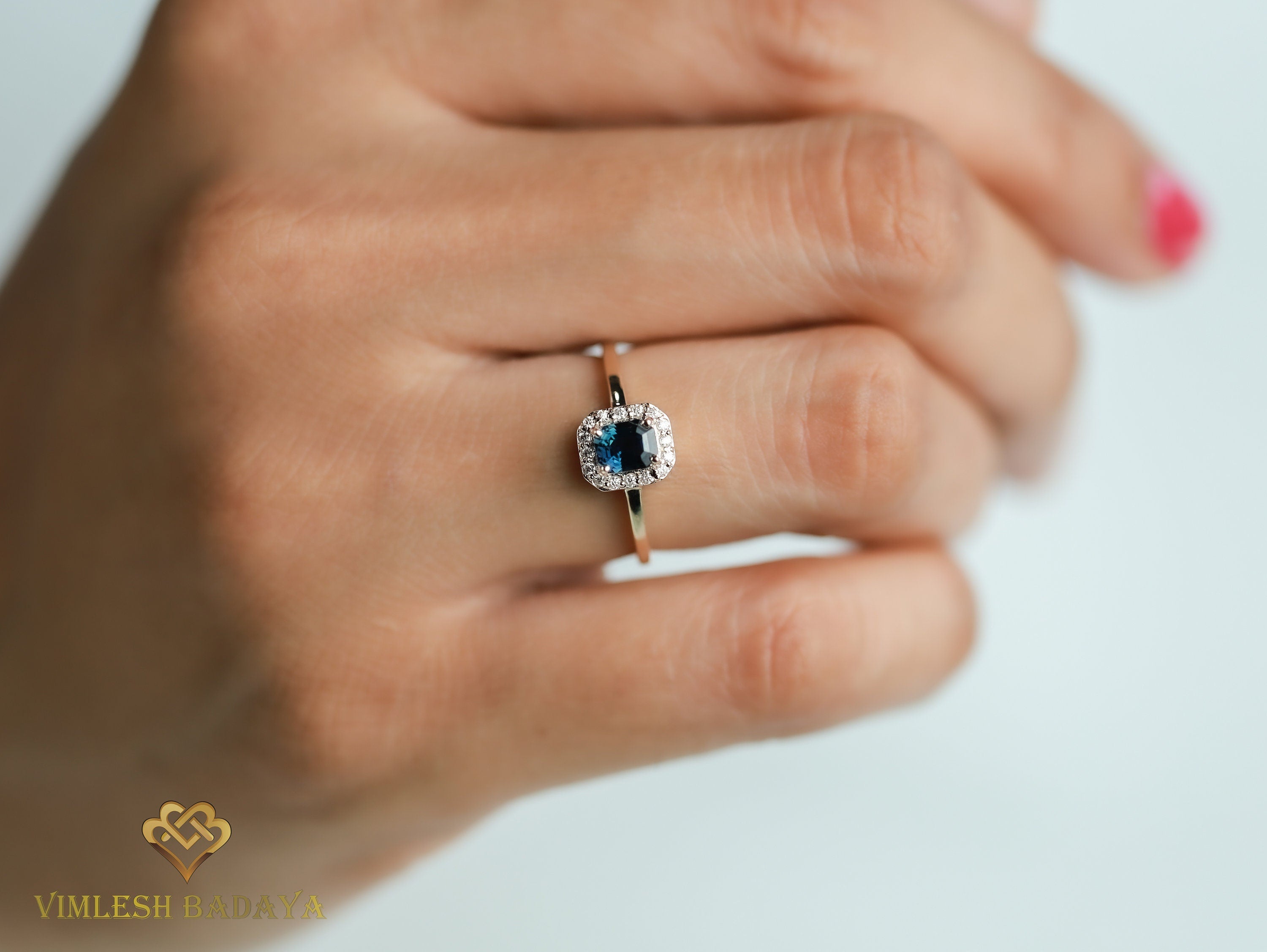 Teal Sapphire Halo Engagement Ring | Peacock Sapphire and Diamond Ring | Australian Sapphire Engagement Ring -