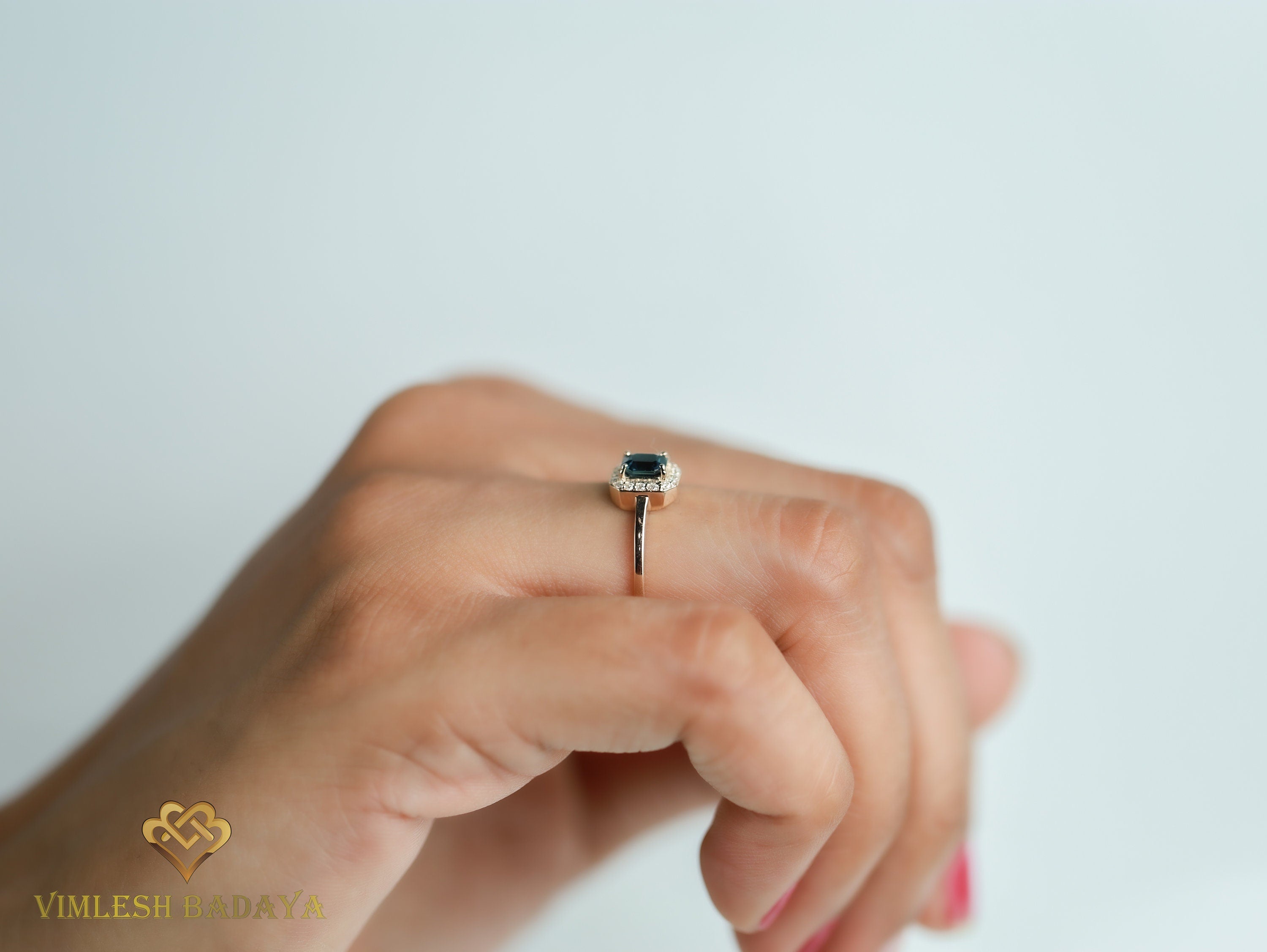 Teal Sapphire Halo Engagement Ring | Peacock Sapphire and Diamond Ring | Australian Sapphire Engagement Ring -