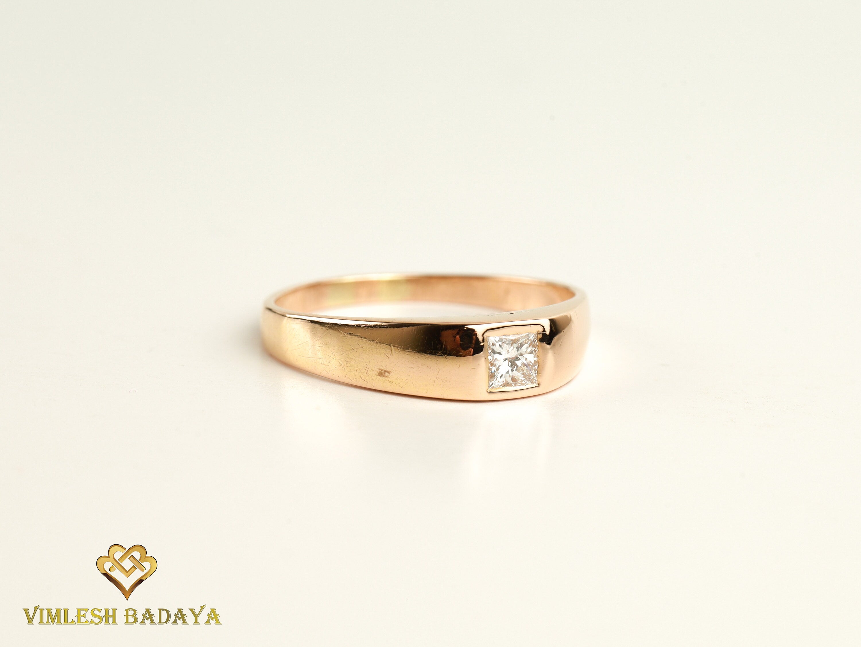 GIA Men's Wedding Band | Diamond Signet Ring | Certified Princess Cut Diamond -