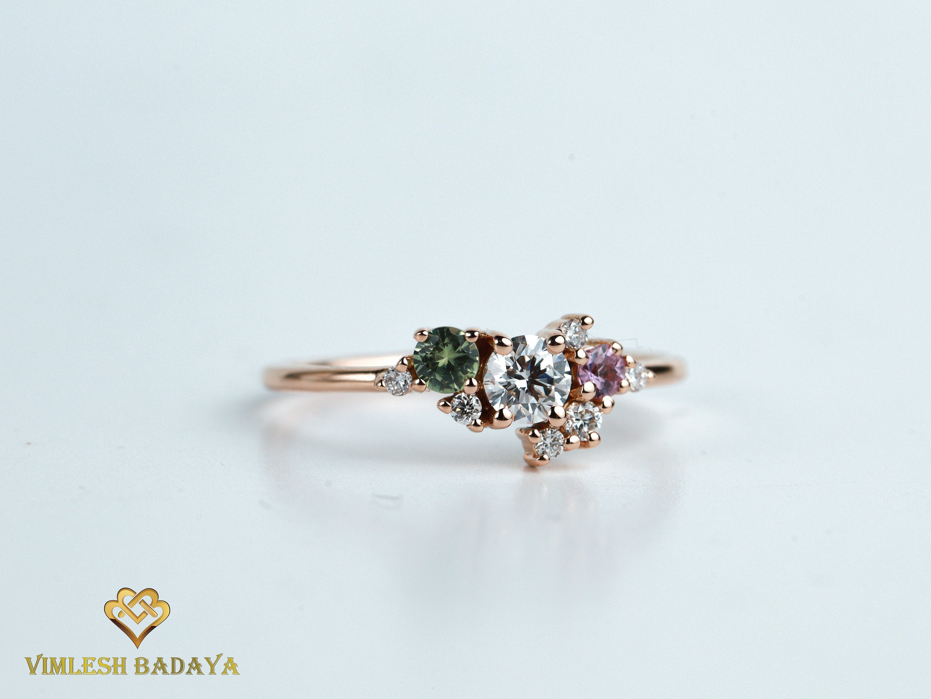 Certified Lab Diamond Sapphire Cluster Ring | Anniversary Gift, Diamond & Sapphire Cluster Engagement Ring -