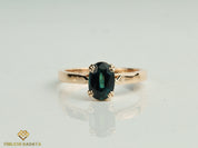 Solitaire Teal Sapphire Engagement Ring | Solid Gold Art Deco Ring -