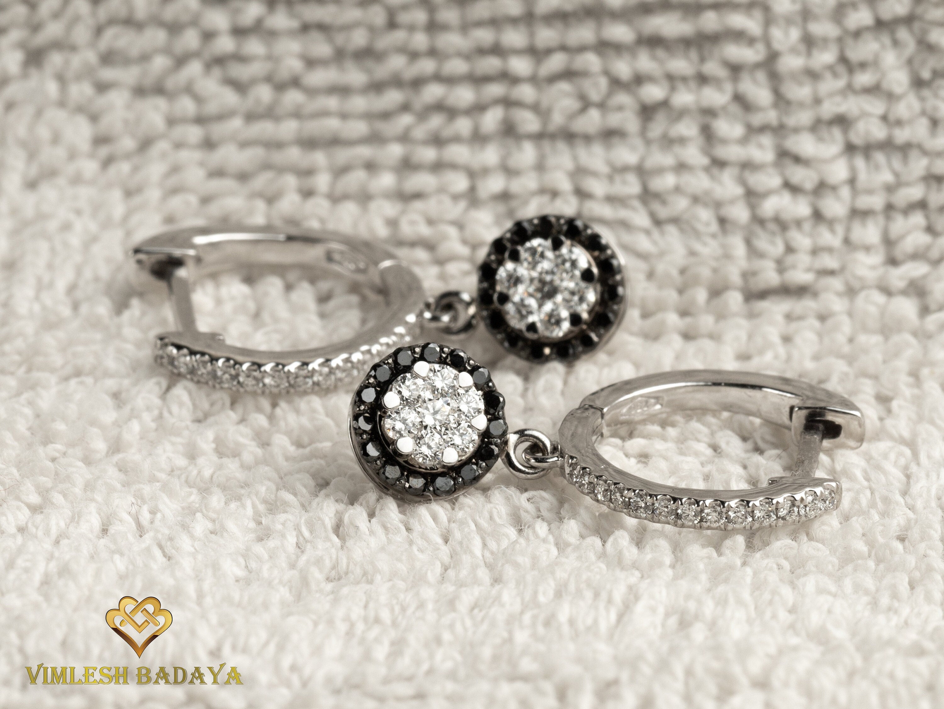 Solid Gold Invisible Set Diamond Halo Hoop Earrings | Round Diamond Halo | Diamond Earrings for Her -