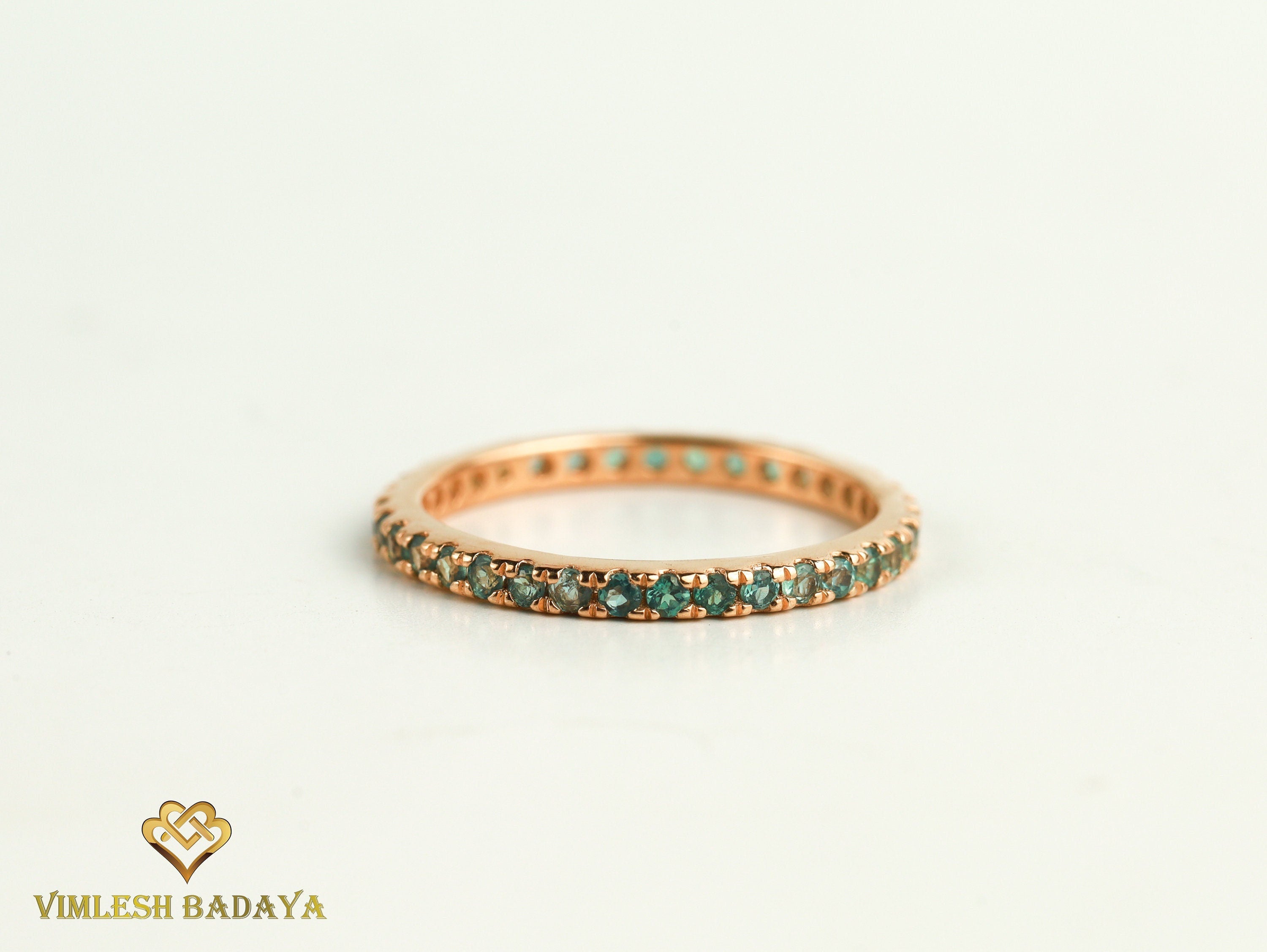 Natural Alexandrite Ring | Full Eternity Wedding Band | Stackable Art Deco Ring -