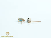 Natural Teal Sapphire Earrings | Sapphire & Diamond Baguette Earrings | Solid Gold Studs for Her -