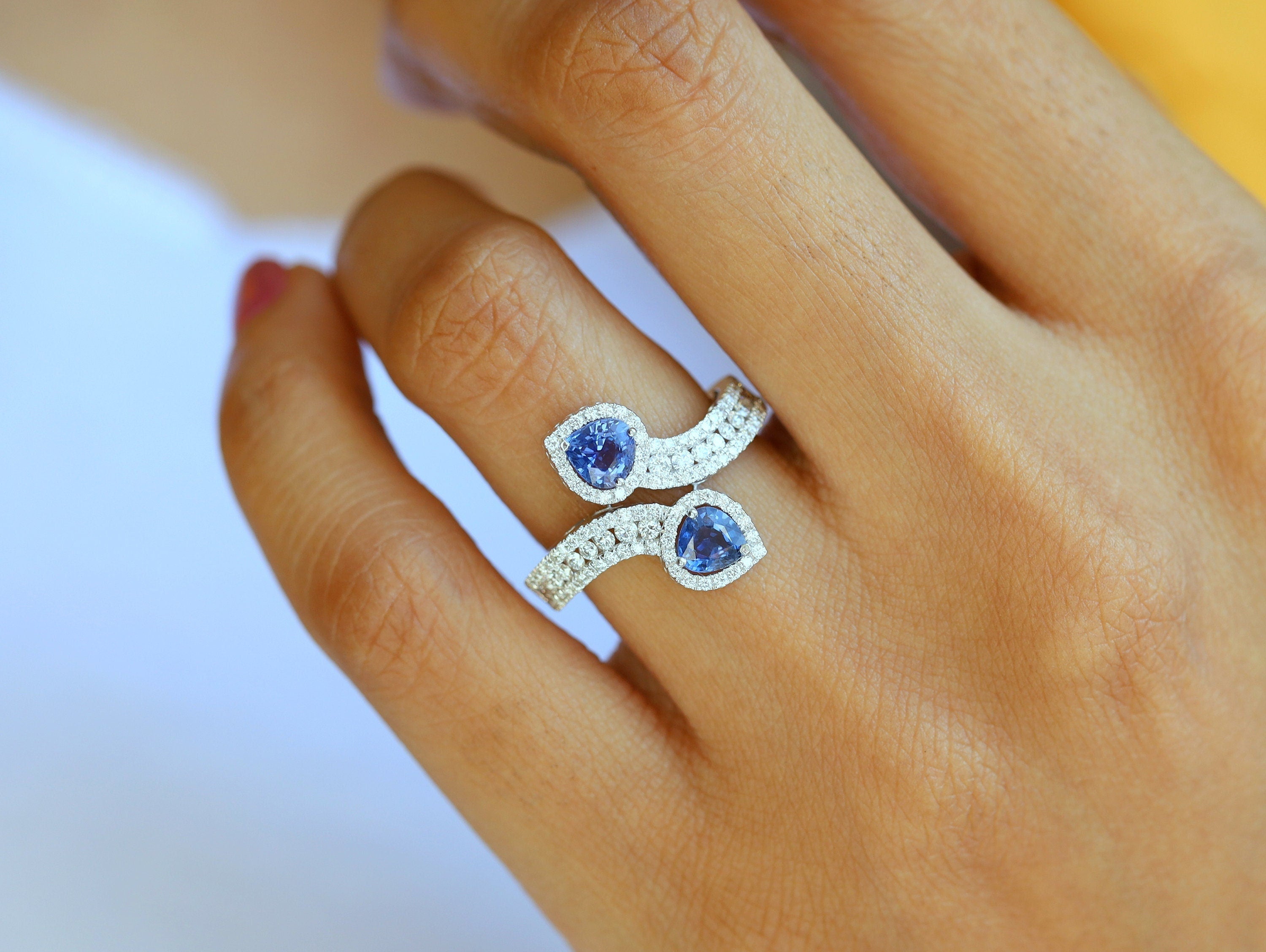 Art Deco Sapphire Engagement Ring | Untreated Sapphire Snake Ring | Adjustable Sapphire Ring -