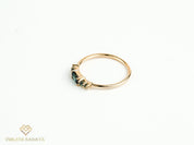 Teal Sapphire Gold Stacking Ring | Parti Sapphire Emerald Cut Five-Stone Ring -