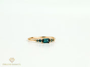 Teal Sapphire Gold Stacking Ring | Parti Sapphire Emerald Cut Five-Stone Ring -