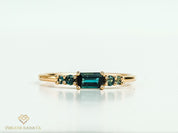 Teal Sapphire Gold Stacking Ring | Parti Sapphire Emerald Cut Five-Stone Ring -