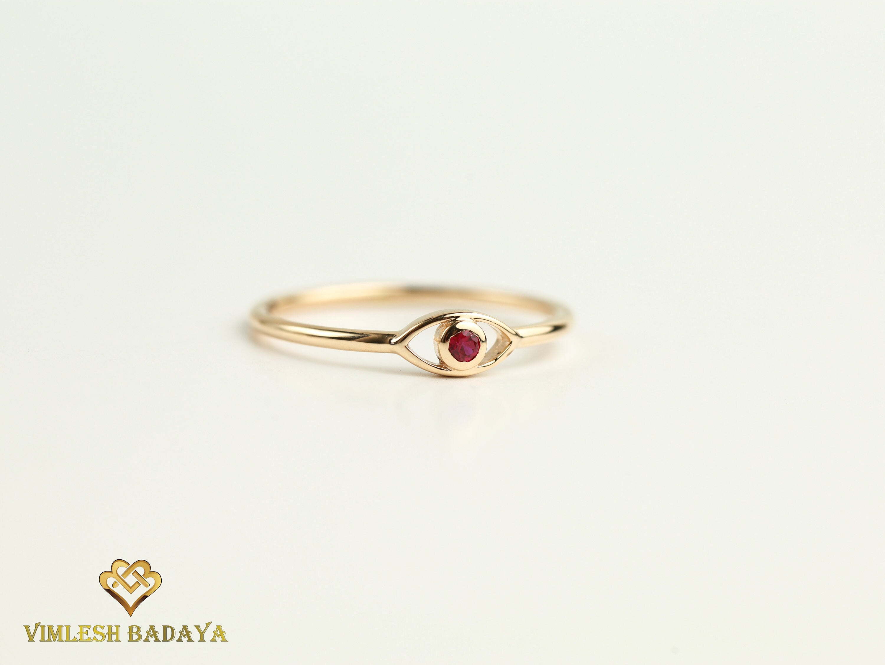 Ruby Evil Eye Ring | Dainty Ruby Stacking Ring | July Birthstone Gift for Her -